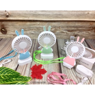 Quạt Cầm Tay Mini Và Để Bàn Zw-2802 Tai Thỏ Có Dây Đeo Cổ ,  Đèn Led Đổi Màu ,  3 Chế Độ Gió Cực Mát , Sạc Tích Điện