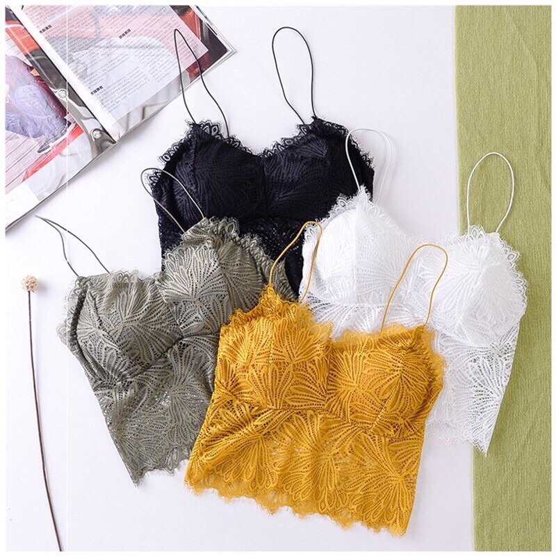Áo bra ren lá 2 dây sợi bún dáng croptop có đệm ngực 8823