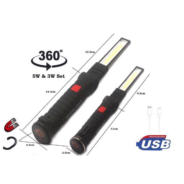 Đèn pin cầm tay cho thợ sửa chữa. có nam châm cực mạnh, có cổng sạc USB