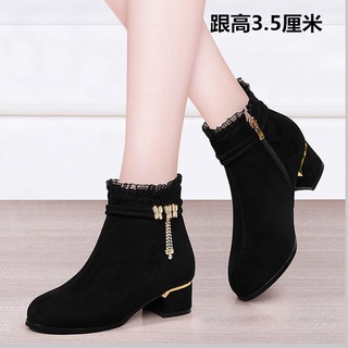 ❤Giày Bốt Nữ Gót Thấp Thu Đông Phiên Bản Hàn Quốc Tất Cả Trận Đấu Giữa Gót Dày Giày Bốt Ngắn Nữ Mẹ Fle