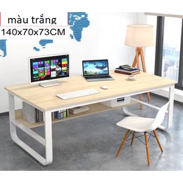 Bàn làm việc có kệ đa năng mặt bàn rộng chất liệu gỗ MDF chống ẩm thiết kế 2 tầng chân chống chữ U chắc chắn 140x60x73cm