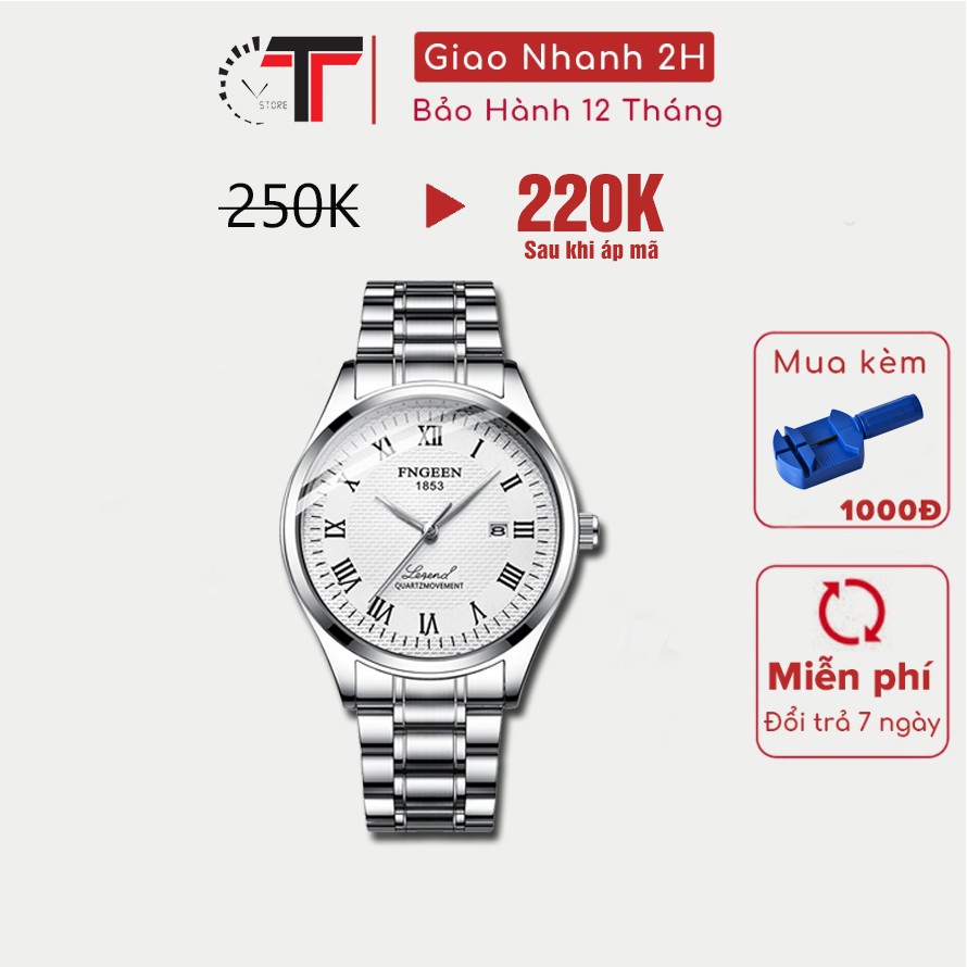 Đồng Hồ nam FNGEEN 1853 Màu Trắng Dây Thép Không Gỉ Cao Cấp, Mặt Kính Tráng Sapphire, Chống Xước, Chống Nước