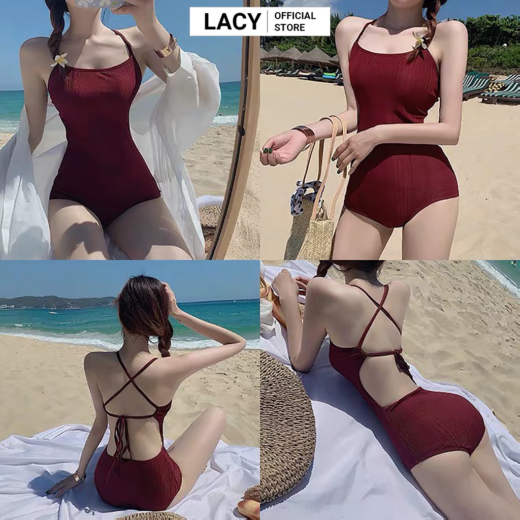 Bikini 1 mảnh liền thân đi biển mùa hè kiểu Monokini có mút ngực hở lưng gợi cảm đồ bơi cao cấp LACY B125