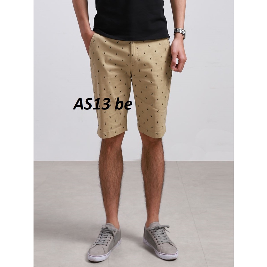 Quần short khaki Aristino sale ASO013S8 hoạ tiết lá, slimfit