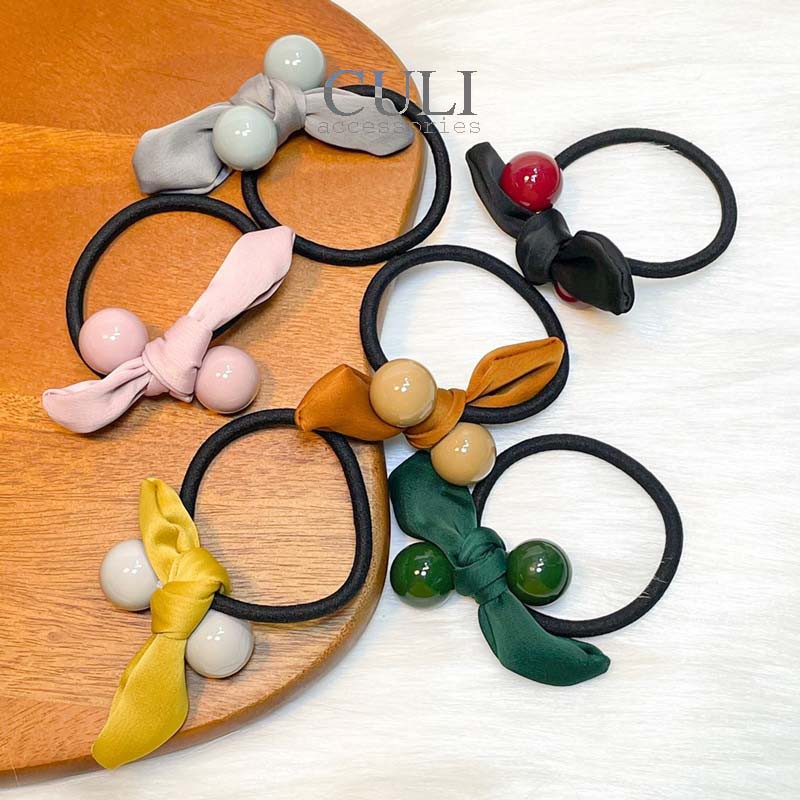 Dây cột tóc nơ phối châu nhiều màu xinh xắn cho nữ, style Hàn Quốc