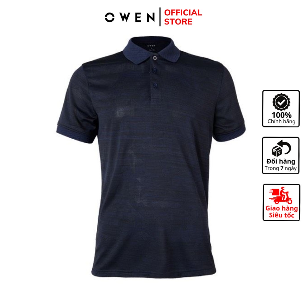 Áo thun nam có cổ bẻ polo OWEN APV220365 phông ngắn tay hàng hiệu cao cấp dáng body fit màu xanh navy vải polyester