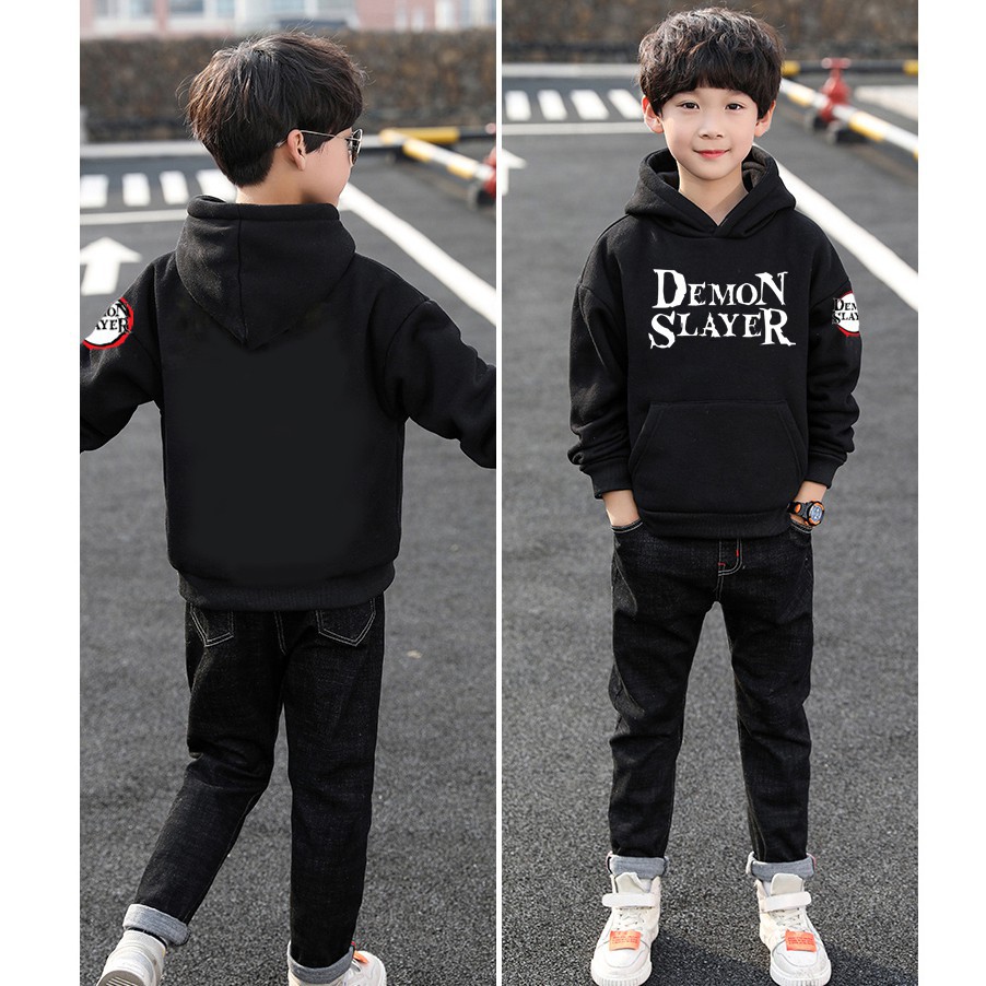 Áo hoodie trẻ em in hình Demon Slayer thanh gươm diệt quỷ form rộng vải nỉ dầy ấm phong cách manga