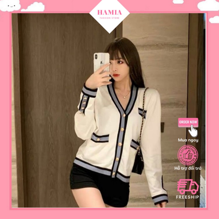 Áo cardigan len mỏng dệt kim kẻ viền phong cách Hàn Quốc  - AL290