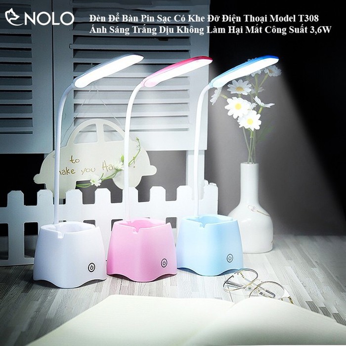 Đèn Pin Sạc Nút Cảm Ứng 3 Mức Sáng Có Khe Đỡ Điện Thoại T308 Ánh Sáng Trắng Dịu Không Hại Mắt Công Suất 3,6W