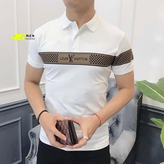 Áo thun nam polo vải cotton cao cấp, phối sọc ngang LV MFY042