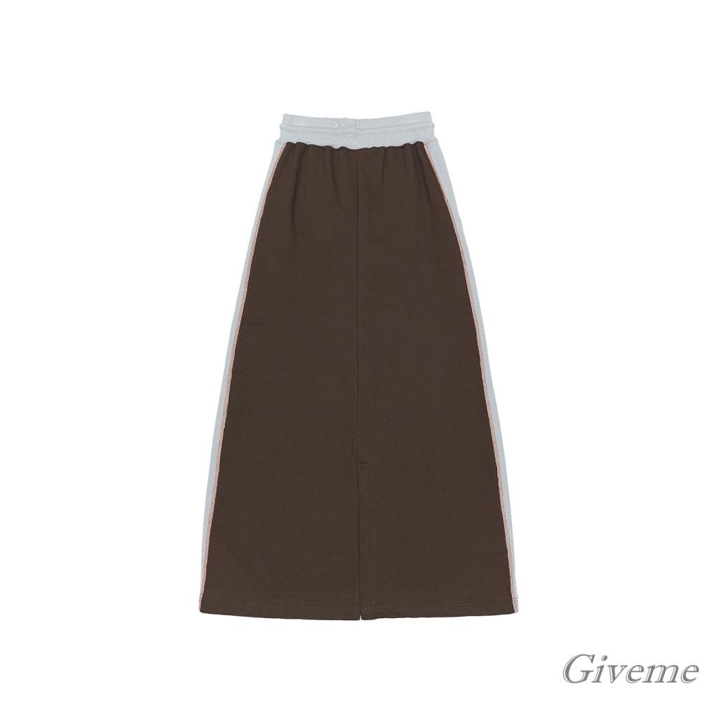 Chân Váy Dài Chữ A Lưng Thun Phối Túi Màu Sắc Tương Phản Phong Cách Cổ Điển Dành Cho Nữ