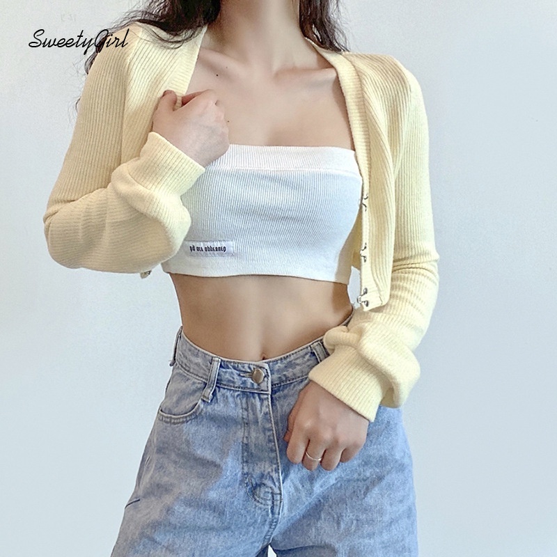 Áo cardigan dệt kim tay dài cổ chữ V màu sắc đơn giản dành cho nữ