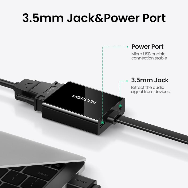 Bộ chuyển đổi UGREEN từ cổng HDMI sang VGA có giắc cắm 3.5mm 1080p