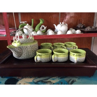 Bộ ấm chén men rạn bát tràng kèm khay