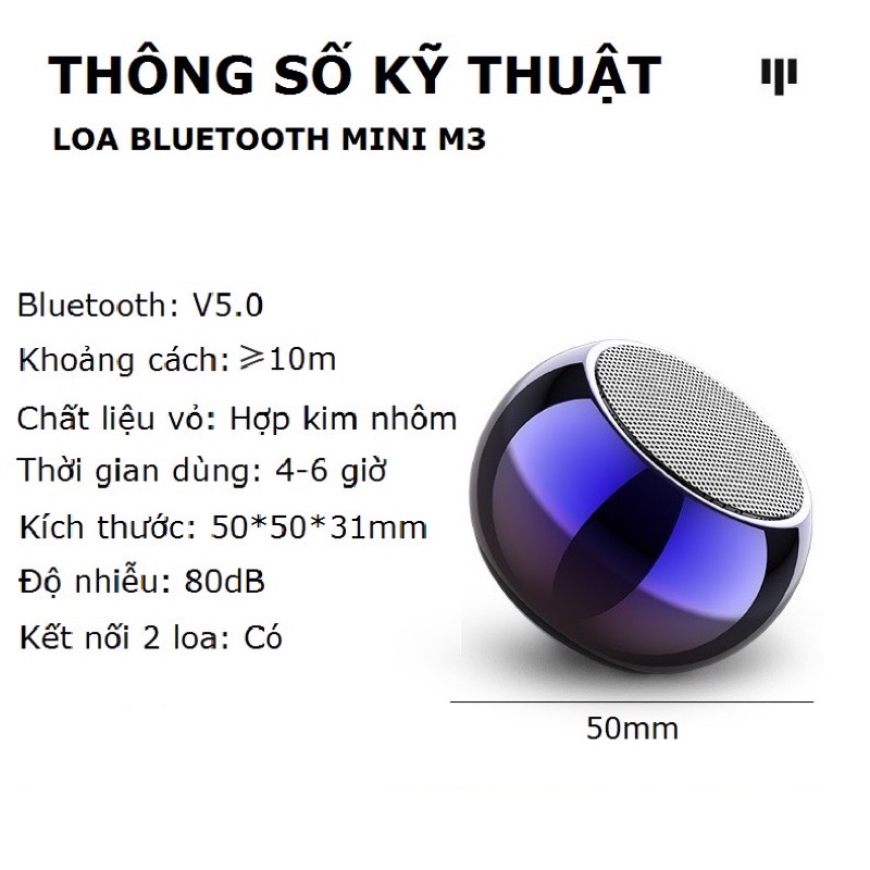 Loa Bluetooth Mini Không Dây M3 Vỏ Chống Thấm Nước Nghe Nhạc Kết Nối 2 Loa Cầm Tay Nhỏ Gọn - Tiện Dụng