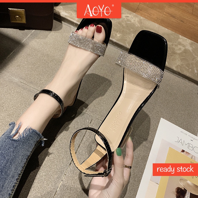 Giày Cao Gót Trong Suốt Đính Đá Phong Cách Hàn Quốc Thời Trang Cho Nữ