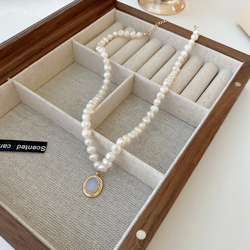 Vòng cổ ngọc trai thời trang nữ phiên bản Hàn Quốc Vòng cổ mặt dây chuyền đá quý màu xanh cao cấp