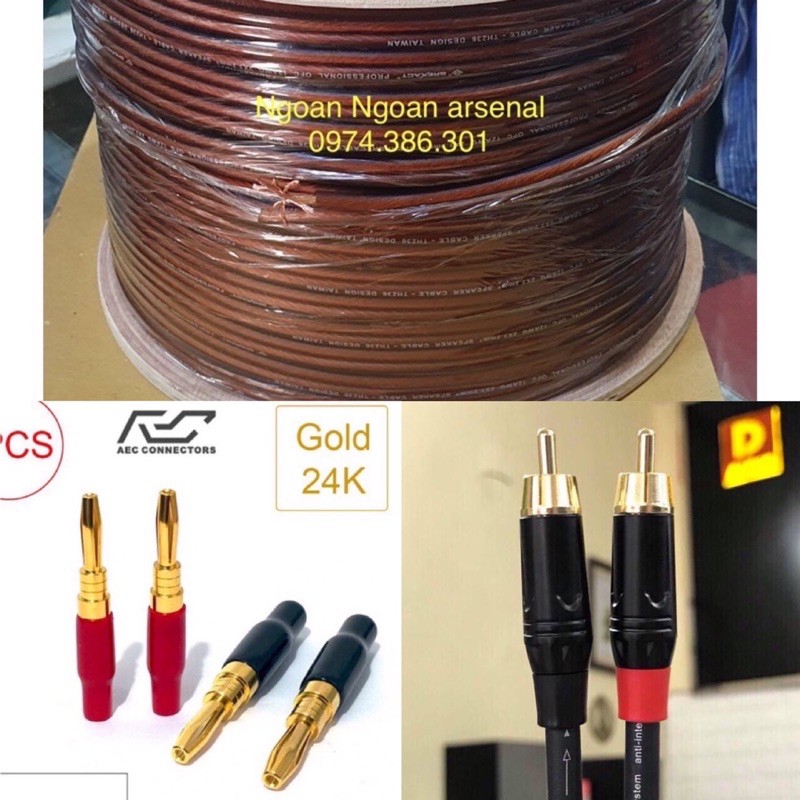 dây tín hiệu chuyển đổi 1 hoa sen (rca, av) ra 2 jack bắp chuối cắm loa