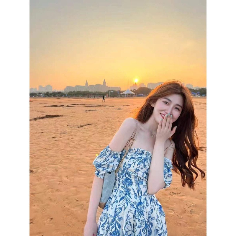 Đầm hoa trễ vai đi biển mùa hè phong cách ngọt ngào quyến rũ thời trang nữ hebe's MSP C54