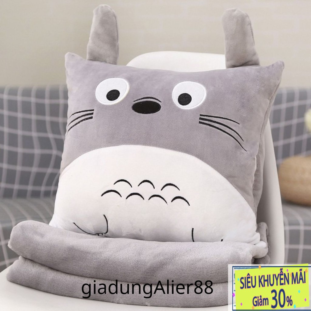 Gối mền TOTORO vuông hàng loại 1, nỉ nhung siêu mịn, bộ chăn gối văn phòng GD39-GMTOTO-V