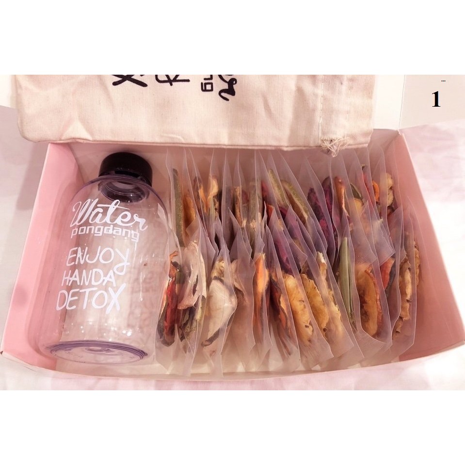 Trà Detox hoa quả sấy khô, DETOX KOREA (30 gói) - Tặng kèm bình nhựa PongDang 1000 ml kèm túi vải