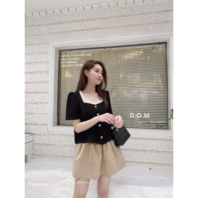 🍊 Set áo cổ vuông tay bồng phối quần kaki (có ảnh thật, cận chất) | BigBuy360 - bigbuy360.vn