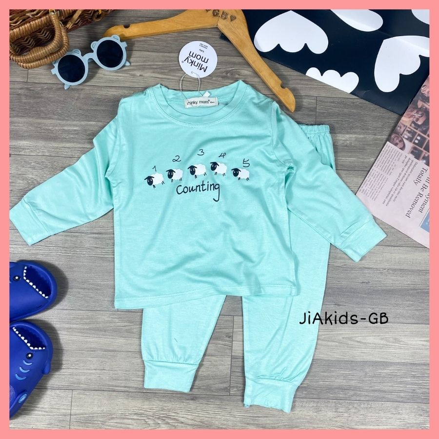 Bộ Thun Lạnh Dài Tay Cho Bé Trai Bé Gái 8-19kg -TD-IN61 In Hoạ Tiết Tối Giản Chất Vải Thoáng Mát