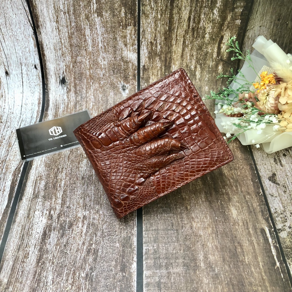 Ví Da Tay Cá Sấu 2 Mặt, Bóp Nam Da Cá Sấu Thật Màu Nâu Đỏ, Da Cá Sấu Đúng Tuổi Siêu Mềm, Kiểu Dáng Ngang, BH 24 tháng