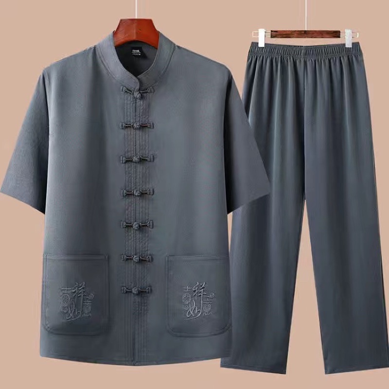 Bộ quần áo cộc tay cổ tàu mùa hè cho nam trung niên hàng Cao Cấp (kèm ảnh thật)