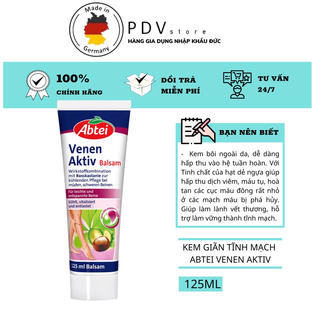Kem giãn tĩnh mạch Abtei Venen Aktiv 125ml giảm suy giãn bền vững thành mạch hàng Đức