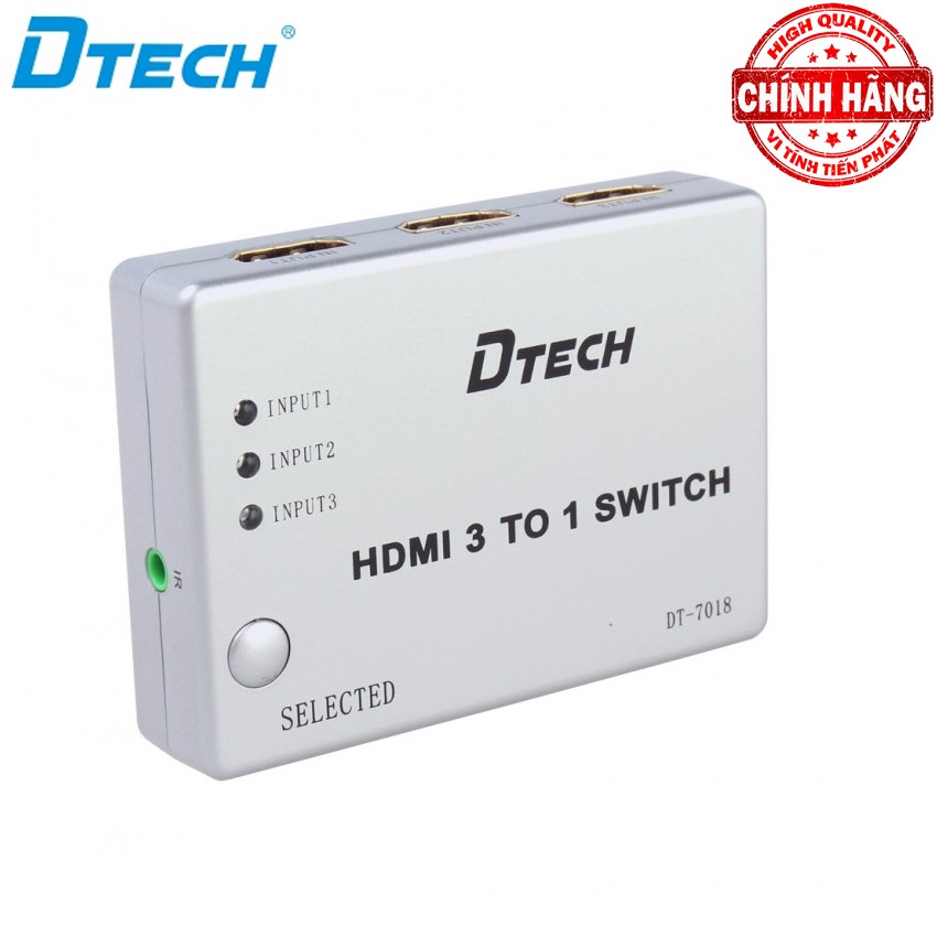 Switch bộ chia HDMI 3 vào 1 ra (3 máy tính ra 1 màn hình) Dtech DT-7018