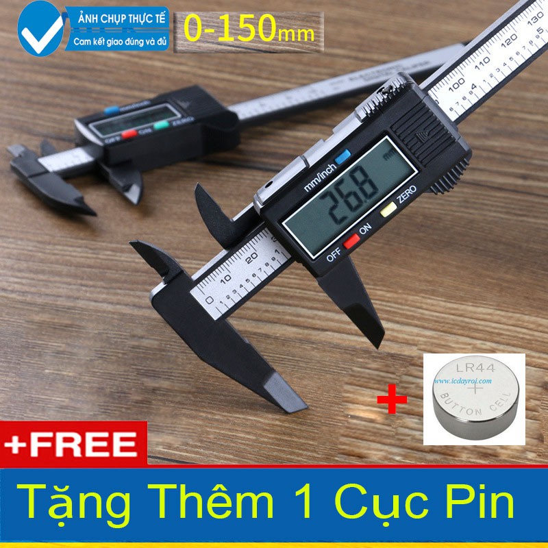 Thước Kẹp Điện Tử Sợi Nhựa Carbon 150Mm Tặng 1 Pin - Đen