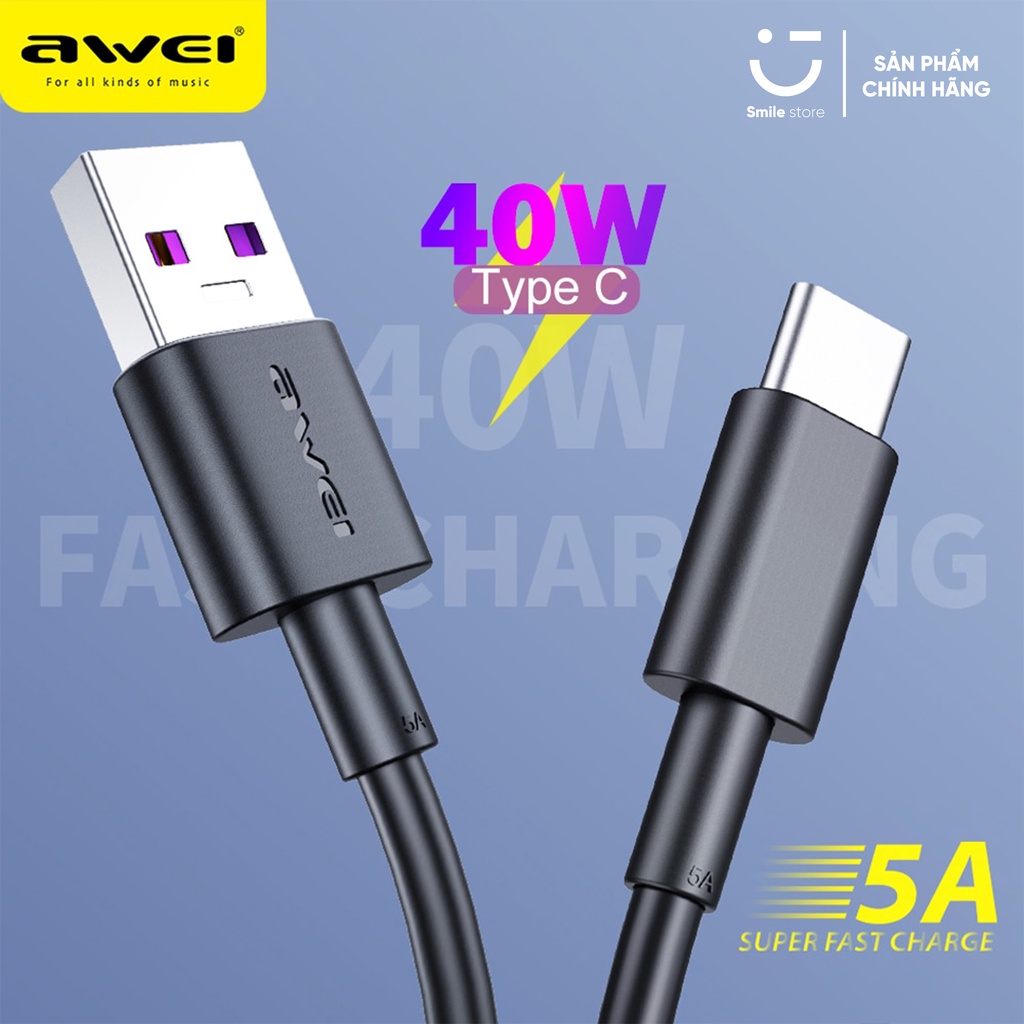Dây Cáp Sạc Nhanh Type C AWEI 5A 40W CL-77T Cho Xiaomi / Samsung / Oppo / Vsmart / Realme Và Thiết Bị Android Khác