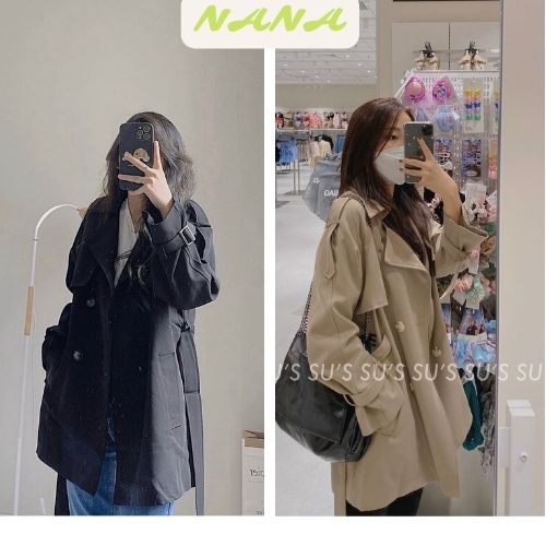 Áo khoác măng tô kèm thắt lưng chất kaki / Áo khoác ngoài phom rộng style Hàn quốc trẻ trung, năng động Nanashop