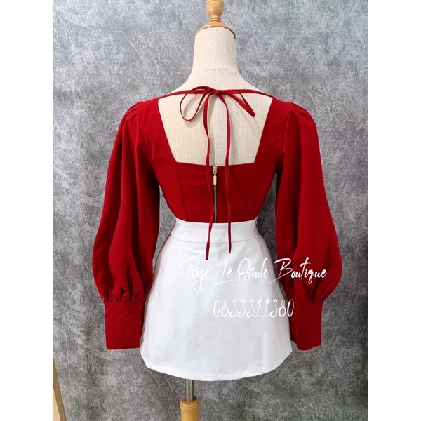 ❖♀☍Áo cổ vuông tay phồng thắt nơ sau dáng Croptop A46 | BigBuy360 - bigbuy360.vn