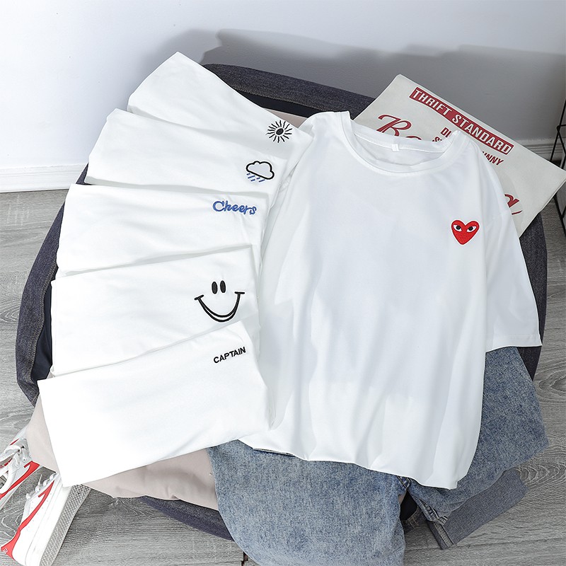 ÁO THUN UNISEX MÀU TRẮNG LOGO NHỎ XINH HÀN QUỐC FORM RỘNG - HÀNG NHẬP QC [CÓ BIG SIZE TỪ 70KG đến 80KG]