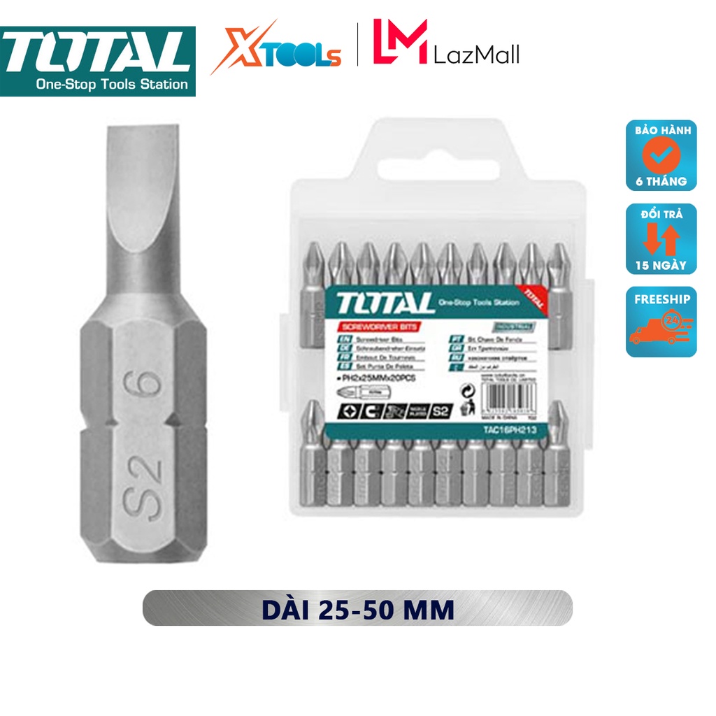 Bộ mũi vít dẹp TOTAL | mũi bắt vít chất liệu thép không gỉ theo công nghệ S2 giúp sửa chữa, lắp ráp [CHÍNH HÃNG][XTOOLs]
