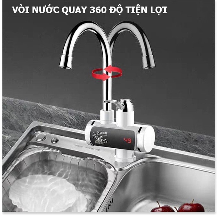 Vòi Lavabo Nóng Lạnh Inox 304Chống giậtlàm nóng trực tiếp tại vòi, tiết kiệm điện và nước, có Rơ-le chống giật an to