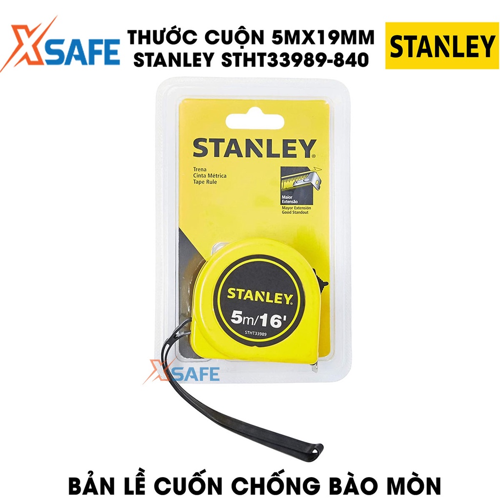 Thước cuộn STANLEY STHT33989-840 5mx19mm, lưỡi thép dẻo Thước cuộn vỏ nhựa ABS bọc cao su bền bỉ, lá thước phủ Matt