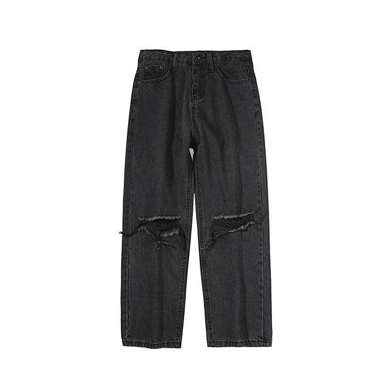 Men jeans Wide Leg denim pant Loose Straight Baggy men's jeans Streetwear Hip Hop casual Skateboard pants S-5XL Neutral trousers Hong Kong style 9-point-hole jeans men's patchwork Harajuku BF style casual loose straight beggars' pants men's wide leg pants