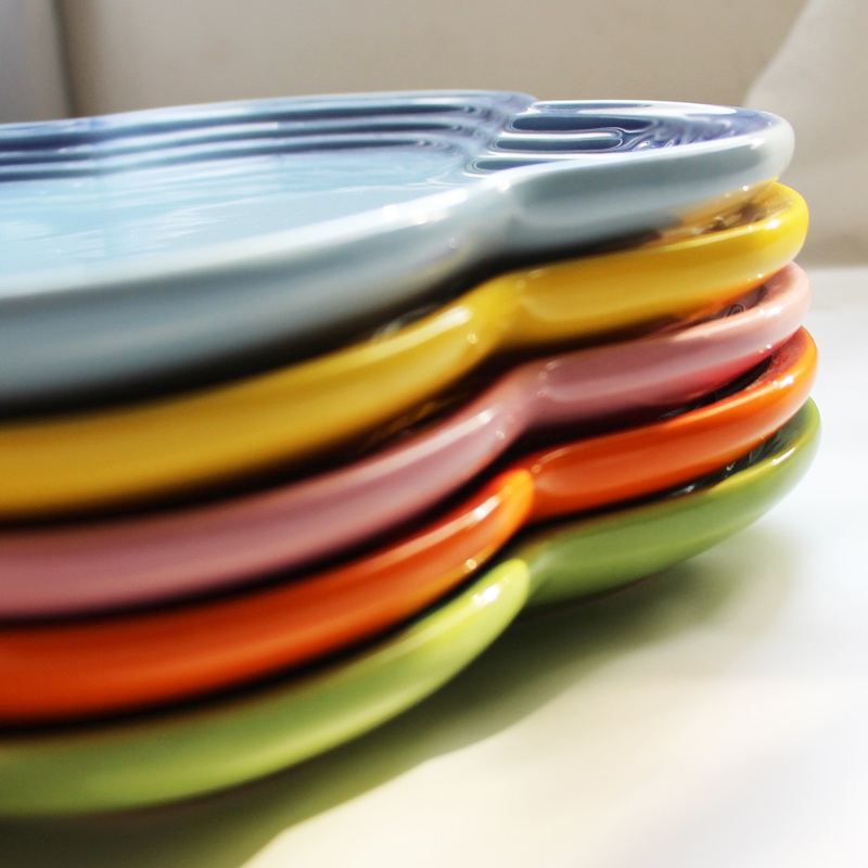 AI AN 26 Đĩa gốm sứ hình hoa Le creuset 23cm đựng đồ ăn decor bàn ăn nhà bếp, làm quà tặng