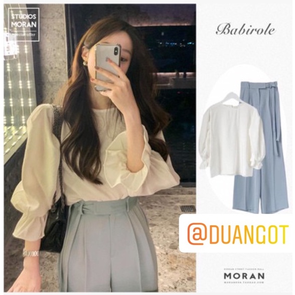 (ORDER) Áo sơ mi nữ MORAN tay bo viền đơn giản tiểu thư nhẹ nhàng Hàn Quốc