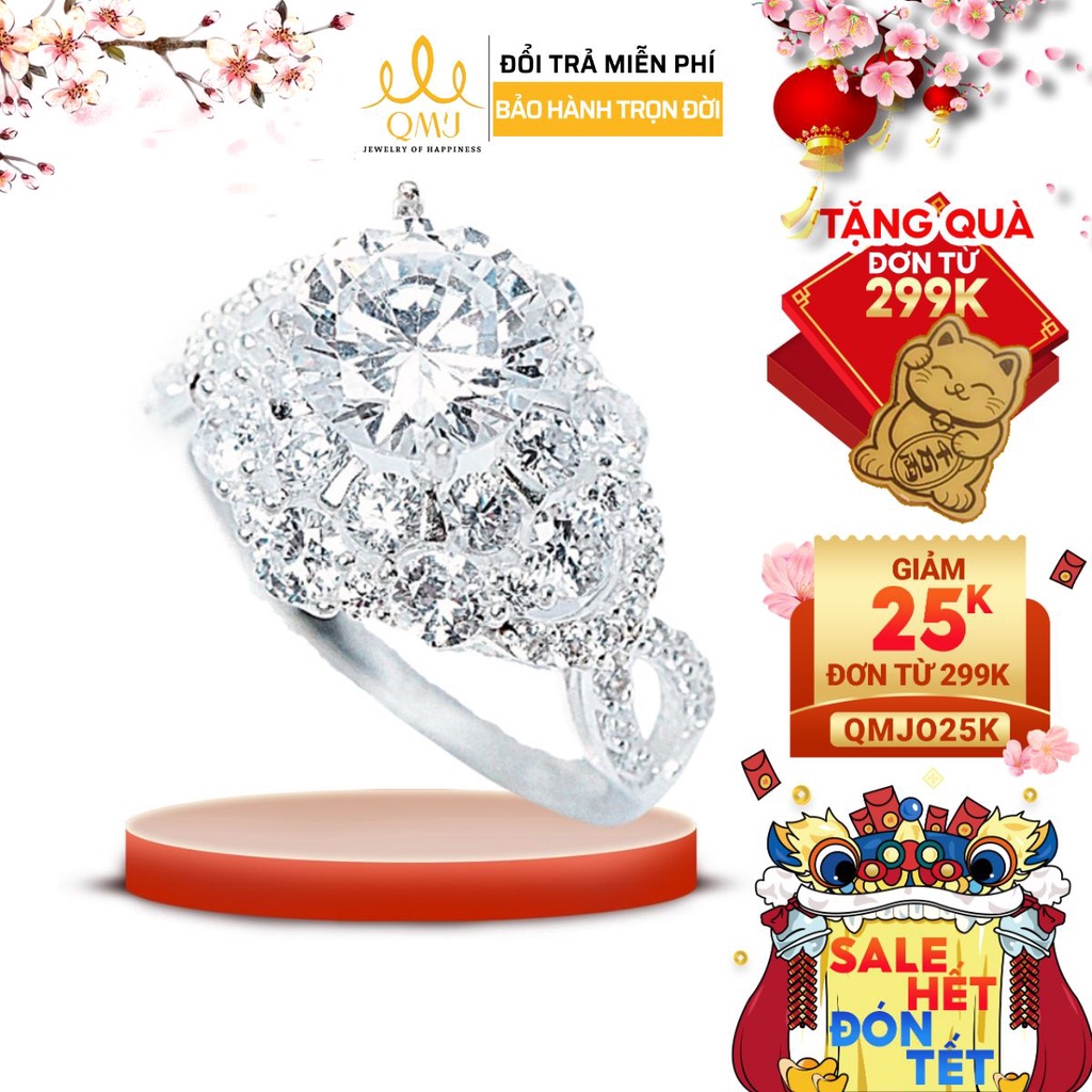 Nhẫn bạc QMJ Hoa đá sang chảnh, nạm đá tinh xảo, - Q172
