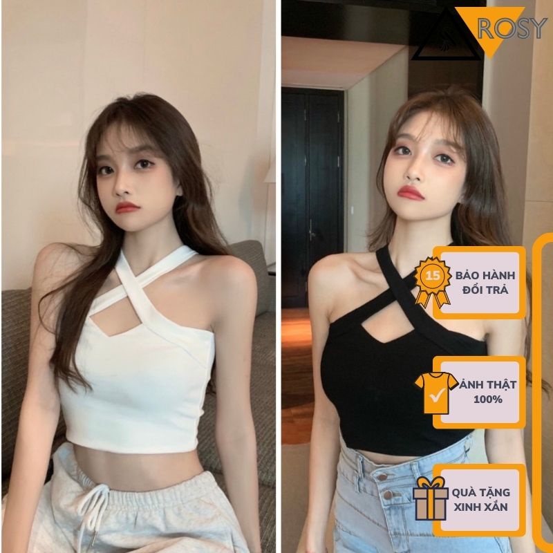 Áo croptop 3 lỗ chéo chất thun co giãn thoáng mát