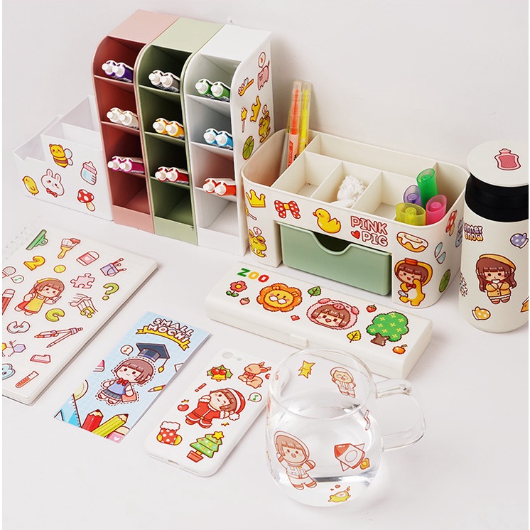 Peach 6Pcs Small potato cute cartoon girl PET sticker bag Journal Scrapbook Decor Sticker