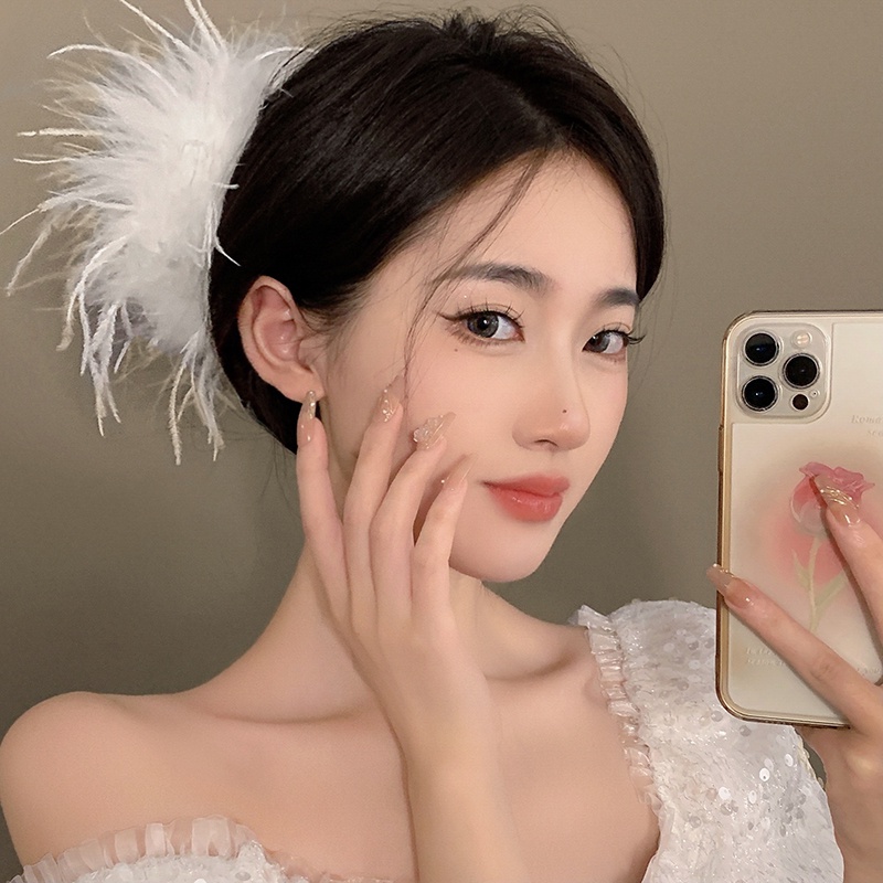 Kẹp tóc kiểu hàm cá mập CHLINS phối lông vũ thời trang Hàn Quốc cho nữ
