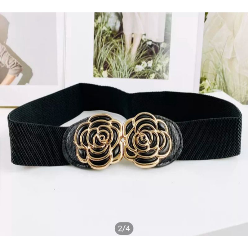 🍎 Đai váy ( dây nịt thun ) bông hồng ☘️ Bản 3,5cm☘️ Lưng thun co giãn phối da PU ☘️ Khoá móc cài trước tiện lợi