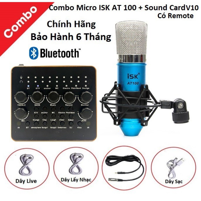 SOUND CARD V8, V10 BLUETOOTH VÀ MICRO ISK AT 100 - Combo Mico Live Stream Siêu Hay , Hát Thu Âm, Karaoke Online