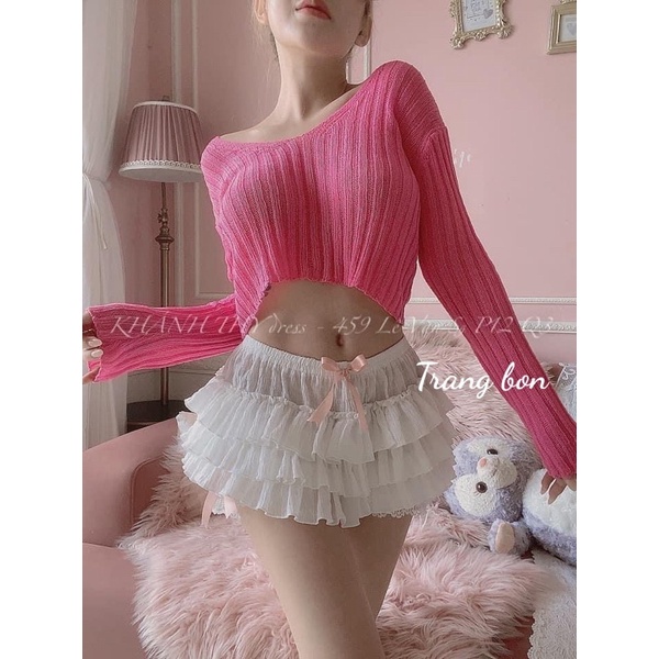 Quần váy bèo tầng chân ren