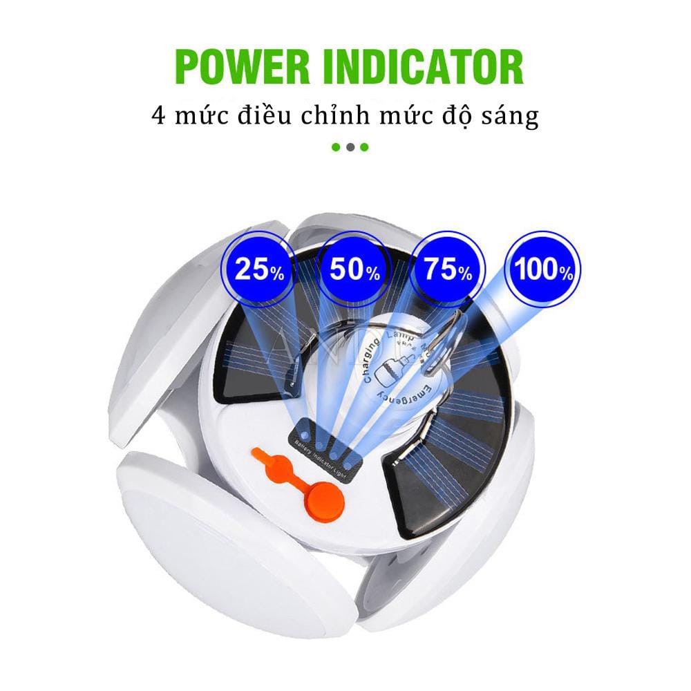 Đèn LED Tích Điện Năng Lượng Mặt Trời 40W, Đèn 5 Chế Độ Hình 4 Cánh Hoa Đuôi E27 Có Thể Đóng Mở